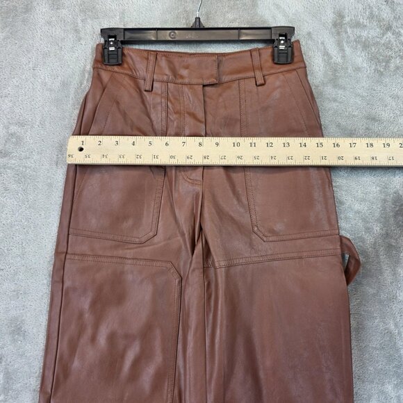 Forever 21 Pants Womens Size XS Brown Faux Leather High Rise Wide Leg Cargo - Picture 5 of 12